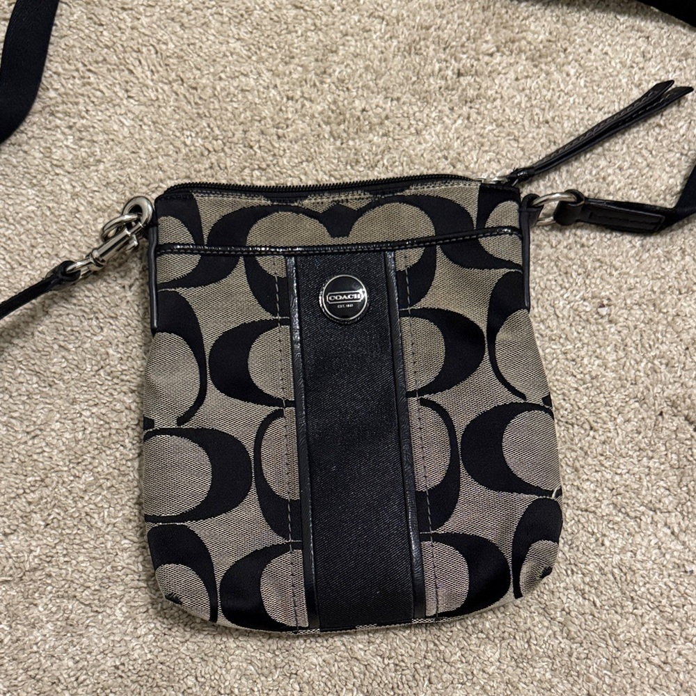 Coach Signature Black and Tan Crossbody Bag